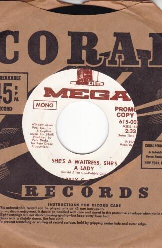 She's A Waitress, She's A Lady 7" PROMO:Billy C. Cole
